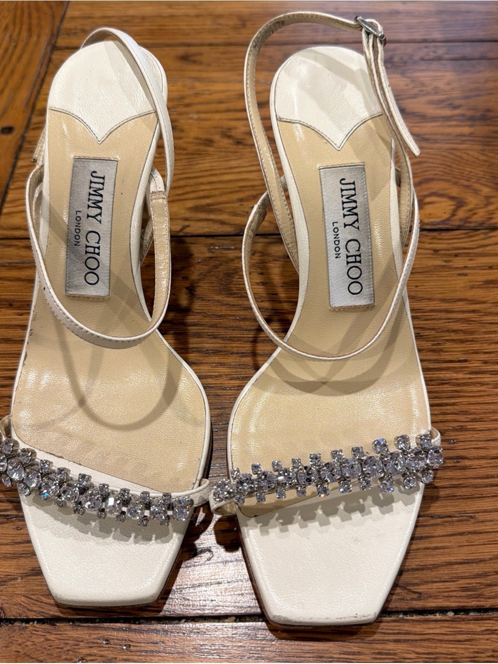Jimmy Choo Cream Crystal-Embellished Slingback Sandals Meira 85 36.5